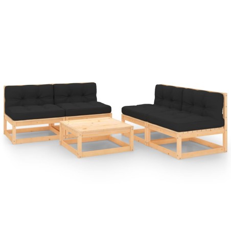 vidaXL Juego de muebles de jardín 5 pzas y cojines madera maciza pino