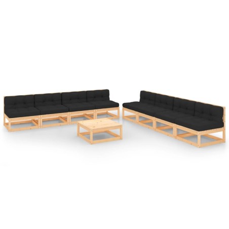 vidaXL Juego de muebles de jardín 9 pzas y cojines madera maciza pino