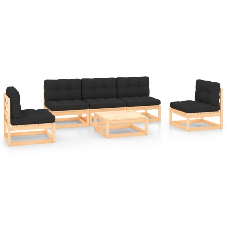 vidaXL Juego de muebles de jardín 6 pzas y cojines madera maciza pino
