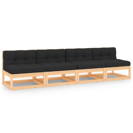 vidaXL Muebles de jardín 4 piezas con cojines de madera de pino maciza