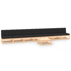 vidaXL Muebles de jardín 8 pzas y cojines madera maciza pino