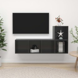 vidaXL Muebles de salón 2 piezas madera de ingeniería gris brillo