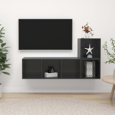 vidaXL Muebles de salón 2 piezas madera de ingeniería gris brillo