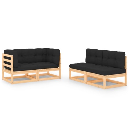 vidaXL Juego de muebles de jardín 4 pzas y cojines madera maciza pino