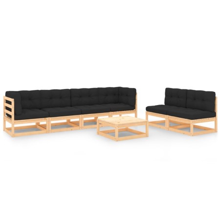 vidaXL Juego de muebles de jardín 7 pzas y cojines madera maciza pino