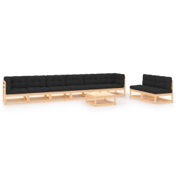 vidaXL Juego de muebles de jardín 9 pzas y cojines madera maciza pino