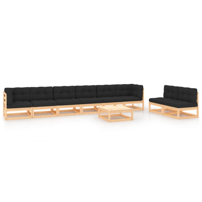 vidaXL Juego de muebles de jardín 9 pzas y cojines madera maciza pino vidaXL Juego de muebles de jardín 9 pzas y cojines madera maciza pino