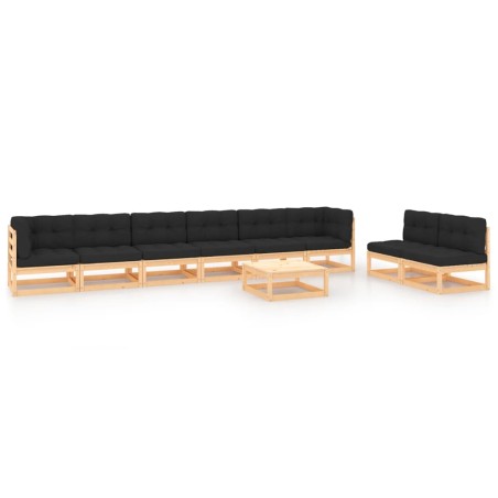 vidaXL Juego de muebles de jardín 9 pzas y cojines madera maciza pino