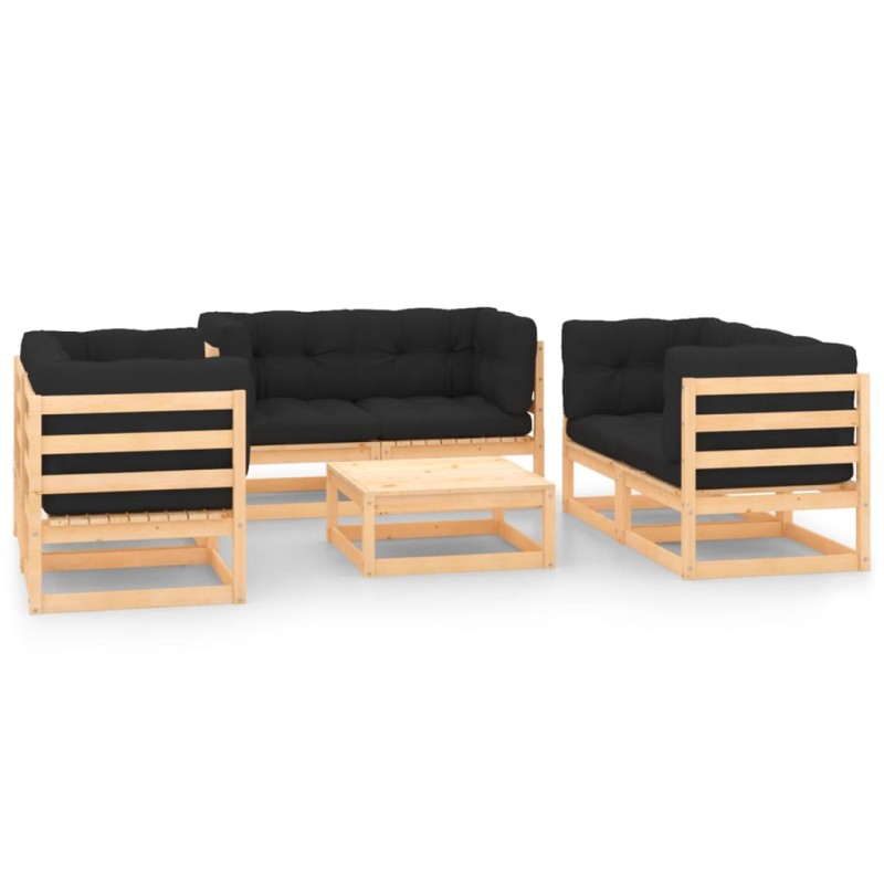 vidaXL Juego de muebles de jardín 7 pzas y cojines madera maciza pino vidaXL Juego de muebles de jardín 7 pzas y cojines madera maciza pino
