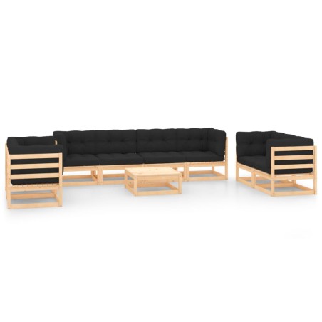 vidaXL Juego de muebles de jardín 9 pzas y cojines madera maciza pino