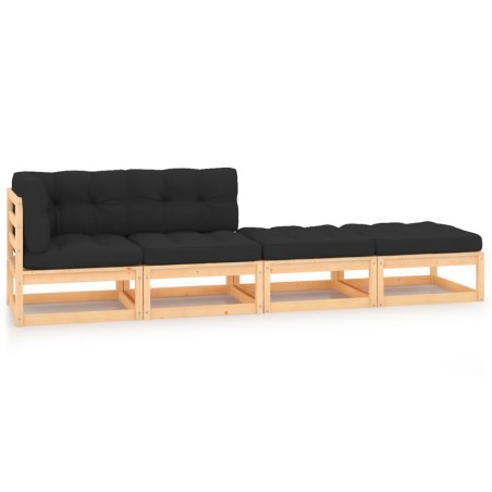 vidaXL Juego de muebles de jardín 4 pzas y cojines madera maciza pino