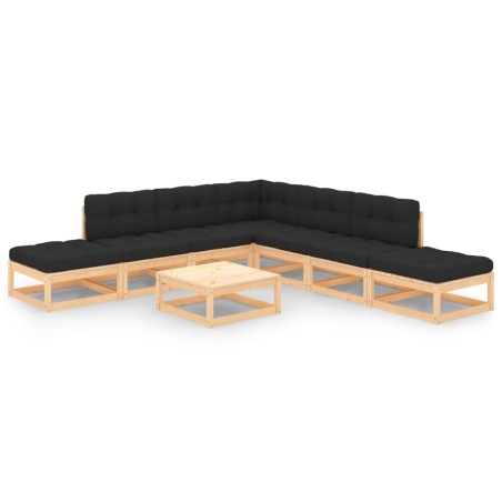 vidaXL Muebles de jardín 8 pzas y cojines madera maciza pino