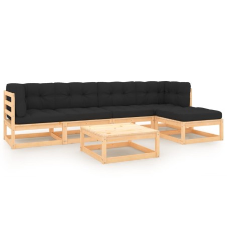 vidaXL Juego de muebles de jardín 6 pzas y cojines madera maciza pino