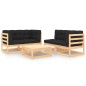 vidaXL Juego de muebles de jardín 5 pzas y cojines madera maciza pino