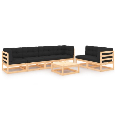 vidaXL Juego de muebles de jardín 7 pzas y cojines madera maciza pino
