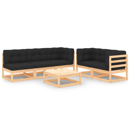 vidaXL Juego de muebles de jardín 6 pzas y cojines madera maciza pino