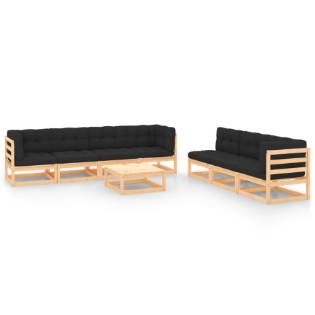 vidaXL Muebles de jardín 8 pzas y cojines madera maciza pino