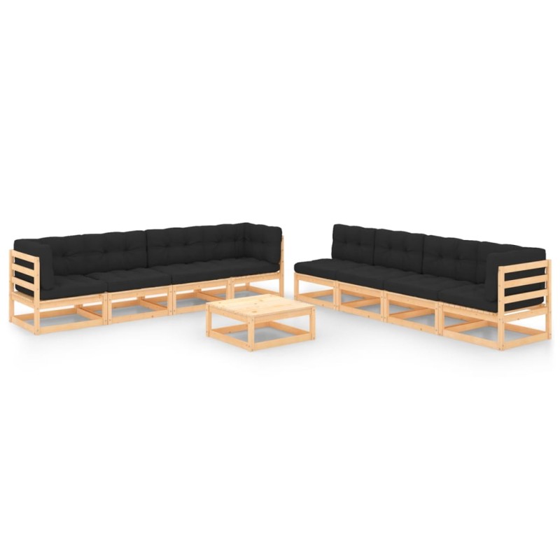 vidaXL Juego de muebles de jardín 9 pzas y cojines madera maciza pino vidaXL Juego de muebles de jardín 9 pzas y cojines madera maciza pino