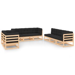 vidaXL Muebles de jardín 8 pzas y cojines madera maciza pino