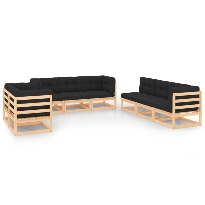 vidaXL Muebles de jardín 8 pzas y cojines madera maciza pino vidaXL Muebles de jardín 8 pzas y cojines madera maciza pino