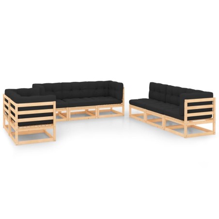 vidaXL Muebles de jardín 8 pzas y cojines madera maciza pino