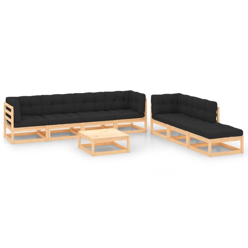 vidaXL Muebles de jardín 8 pzas y cojines madera maciza pino vidaXL Muebles de jardín 8 pzas y cojines madera maciza pino