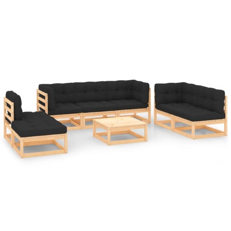vidaXL Muebles de jardín 8 pzas y cojines madera maciza pino