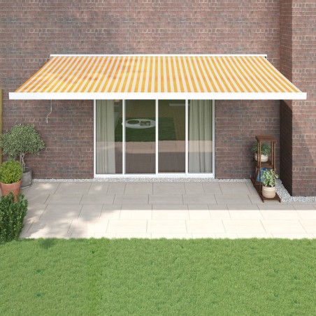 vidaXL Toldo retráctil aluminio y tela amarillo y blanco 5x3 m