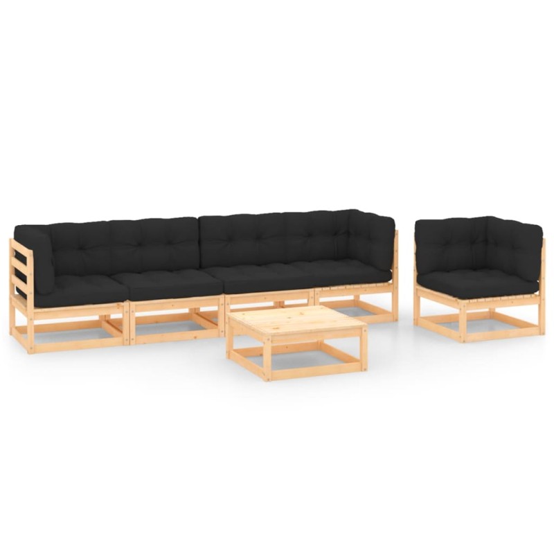 vidaXL Juego de muebles de jardín 6 pzas y cojines madera maciza pino