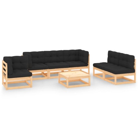 vidaXL Juego de muebles de jardín 7 pzas y cojines madera maciza pino