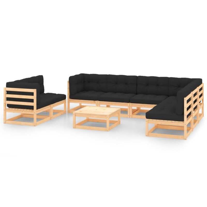 vidaXL Juego de muebles de jardín 9 pzas y cojines madera maciza pino