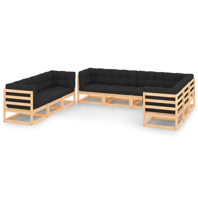 vidaXL Juego de muebles de jardín 9 pzas y cojines madera maciza pino