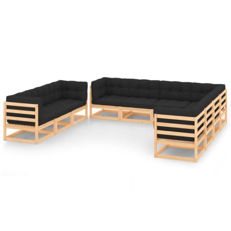 vidaXL Juego de muebles de jardín 10 pzas y cojines madera maciza pino