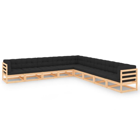 vidaXL Muebles de jardín 9 pzas y cojines antracita madera maciza pino