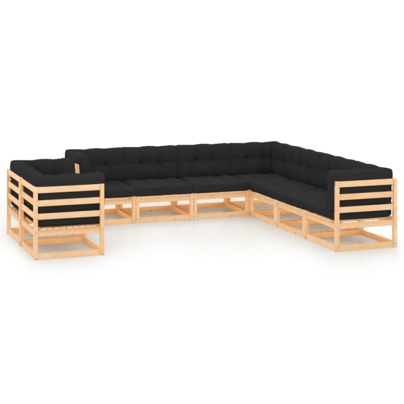 vidaXL Muebles de jardín 9 pzas y cojines antracita madera maciza pino vidaXL Muebles de jardín 9 pzas y cojines antracita madera maciza pino