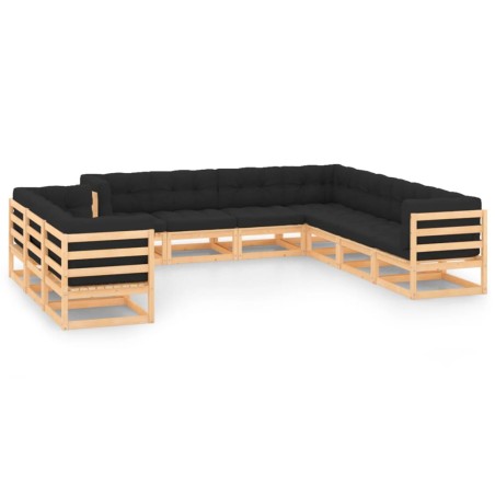 vidaXL Muebles de jardín 10 pzas cojines antracita madera maciza pino