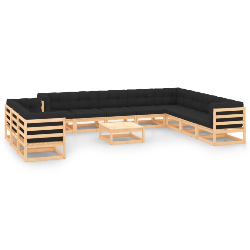 vidaXL Muebles de jardín 12 pzas con cojines antracita madera maciza vidaXL Muebles de jardín 12 pzas con cojines antracita madera maciza