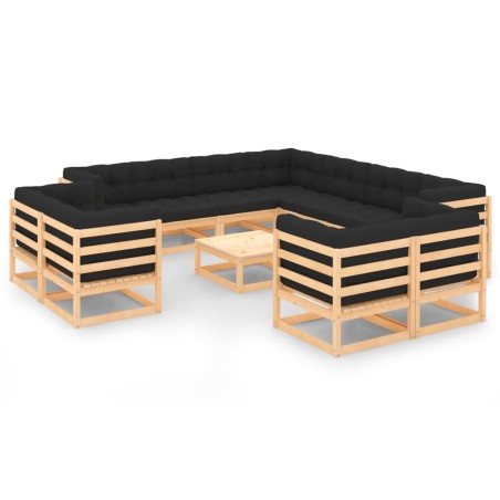 vidaXL Muebles de jardín 12 pzas con cojines antracita madera maciza