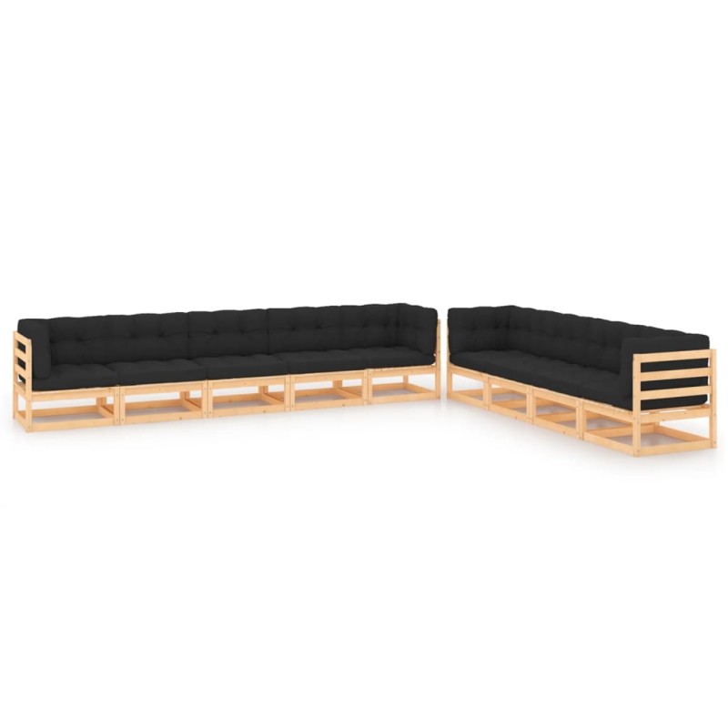 vidaXL Muebles de jardín 9 pzas y cojines antracita madera maciza pino