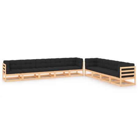 vidaXL Muebles de jardín 9 pzas y cojines antracita madera maciza pino