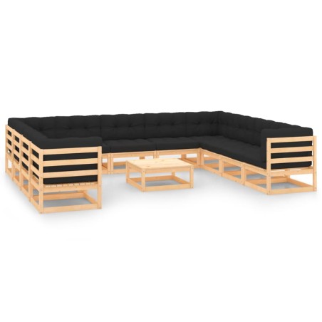vidaXL Muebles de jardín 12 pzas con cojines antracita madera maciza