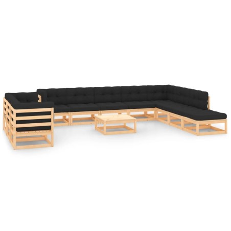 vidaXL Muebles de jardín 12 pzas con cojines antracita madera maciza