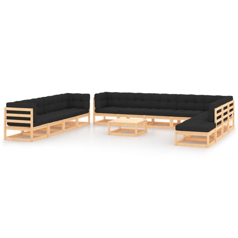 vidaXL Muebles de jardín 13 pzas con cojines antracita madera maciza vidaXL Muebles de jardín 13 pzas con cojines antracita madera maciza