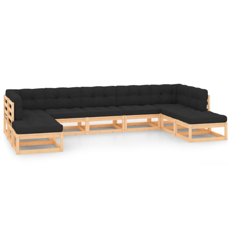 vidaXL Muebles de jardín 9 pzas y cojines antracita madera maciza pino