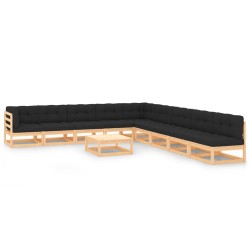 vidaXL Muebles de jardín 10 pzas cojines antracita madera maciza pino