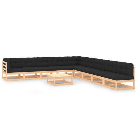 vidaXL Muebles de jardín 10 pzas cojines antracita madera maciza pino