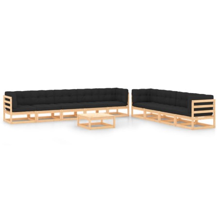 vidaXL Muebles de jardín 10 pzas cojines antracita madera maciza pino