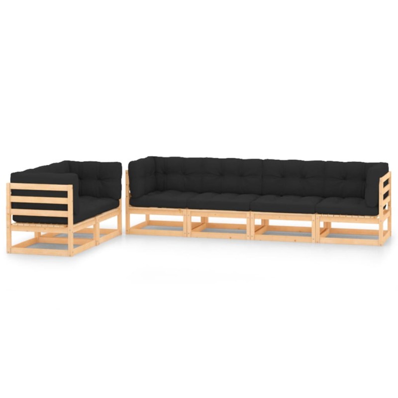 vidaXL Muebles de jardín 6 pzas y cojines antracita madera maciza pino vidaXL Muebles de jardín 6 pzas y cojines antracita madera maciza pino