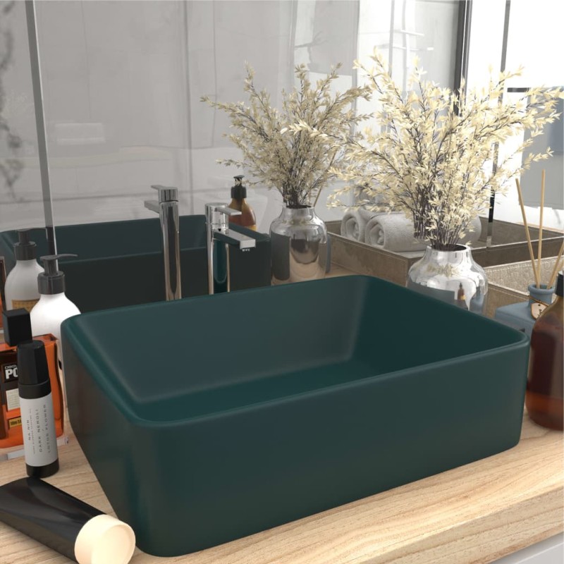 vidaXL Lavabo de lujo cerámica verde oscuro mate 41x30x12 cm vidaXL Lavabo de lujo cerámica verde oscuro mate 41x30x12 cm