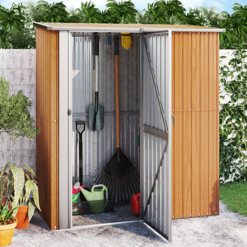 vidaXL Cobertizo jardín acero galvanizado look madera 180,5x97x209,5cm